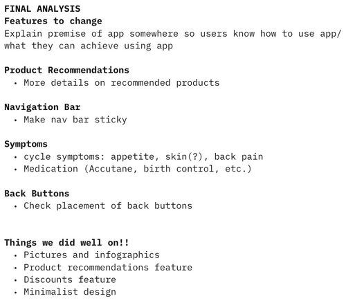 Brief analysis of usability testing results.