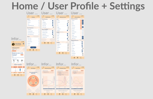 Screens for Home and User Profile settings.